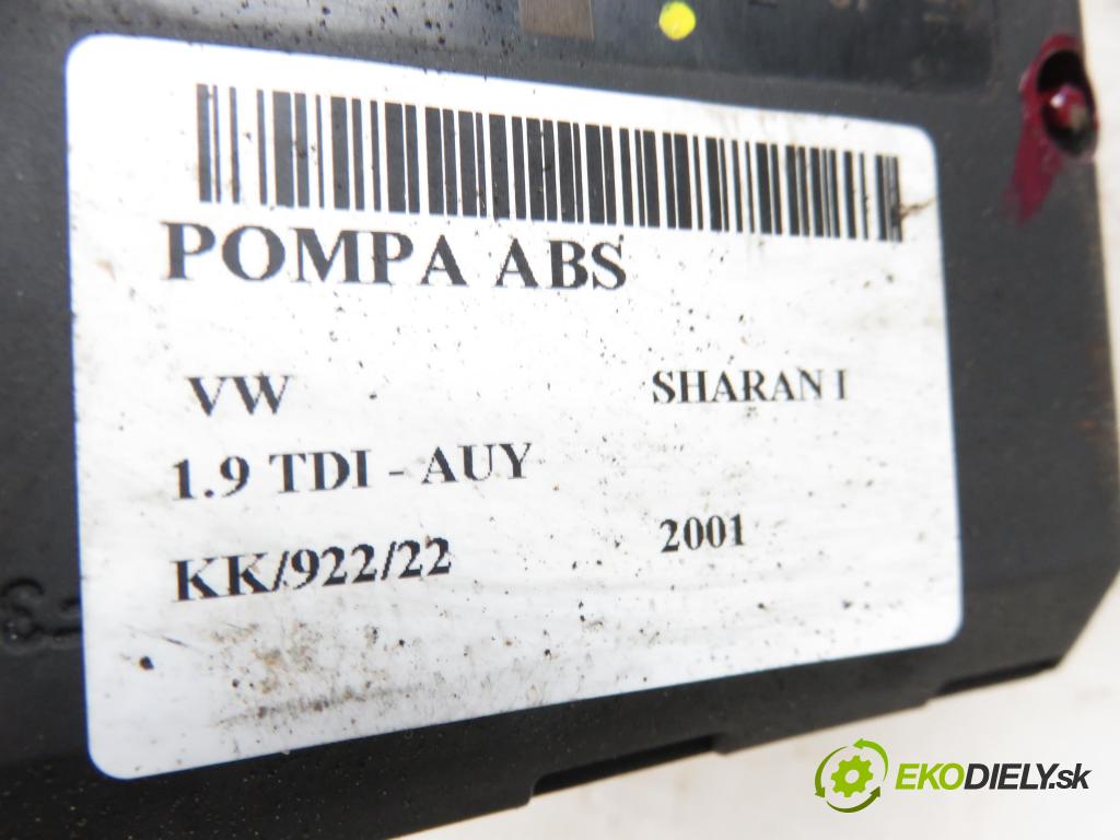 VW SHARAN (7M8, 7M9, 7M6) MINIVAN 2001 1896,00 Sterowniki ABS 1896,00 Pumpa ABS 7M3614111H;1J0907379P (Pumpy ABS)