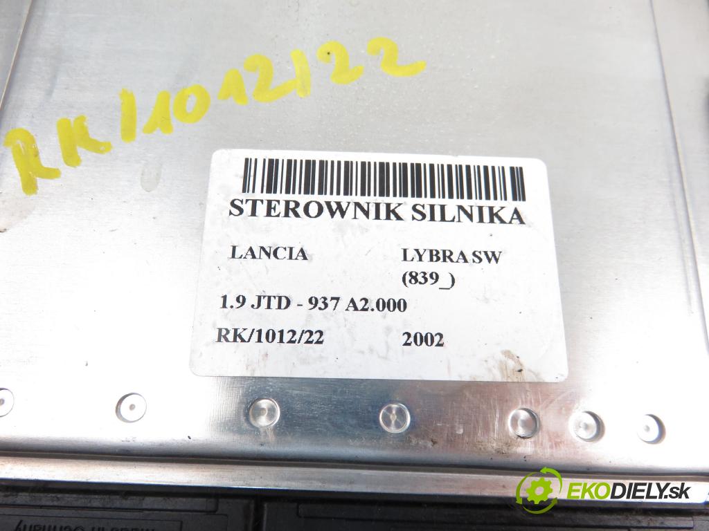LANCIA LYBRA SW (839_) KOMBI 2002 1910,00 Sterowniki silnika 1910,00 Riadiaca jednotka Motor 55186487;0281010338