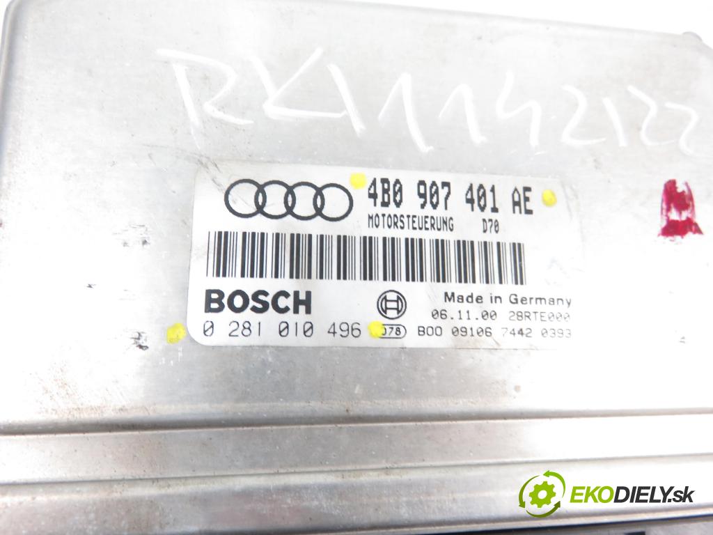 AUDI A6 (4B2, C5) SEDAN 2000 2496,00 Sterowniki silnika 2496,00 Riadiaca jednotka Motor 4B0907401AE;0281010496