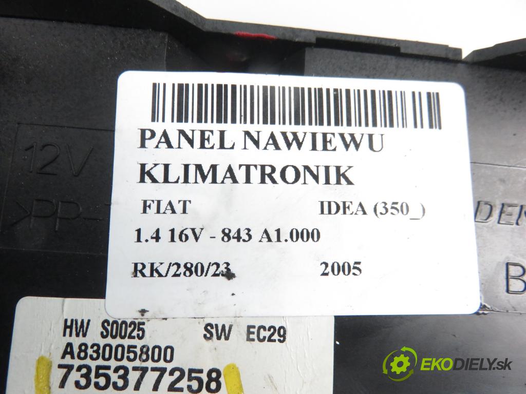 FIAT IDEA (350_) MINIVAN 2005 1368,00 Panele sterowania, przełączniki 1368,00 Panel kúrenia KLIMATRONIK 735377258