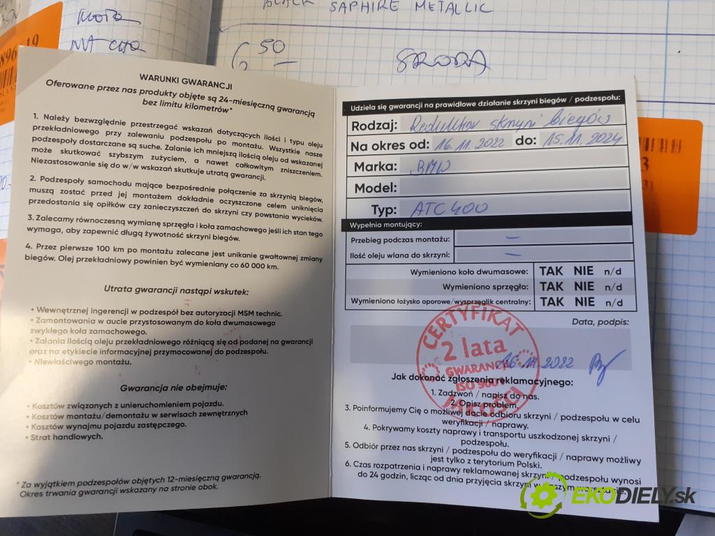 BMW X3 (E83) SUV 2006 110,00 2.0 d 150 - M47 D20 (204D4) 1995,00 Prevodovka MANUALNA HRD ; ATC400