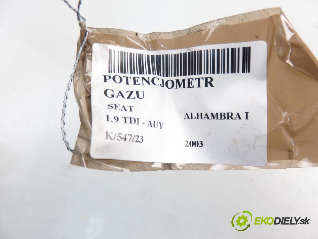 SEAT ALHAMBRA (7V8, 7V9) MINIVAN 2003 1896,00 Pozostałe 1896,00 Potenciometer plynového pedálu 7M3721603B; YM219F836AA (Pedále)