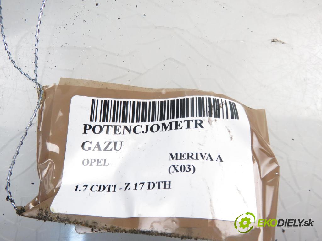 OPEL MERIVA A nadwozie wielkoprzestrzenne (MPV) (X03) HB 2003 1686,00 Pozostałe 1686,00 Potenciometer plynového pedálu 93335443DA; 93335443; 6PV00811002 (Pedále)