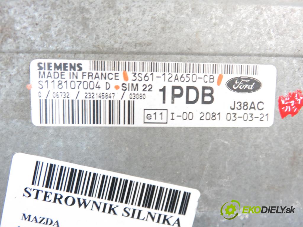 MAZDA 2 (DY) HB 2003 1242,00 Sterowniki silnika 1242,00 Riadiaca jednotka Motor 3S6112A650CB; S118107004D
