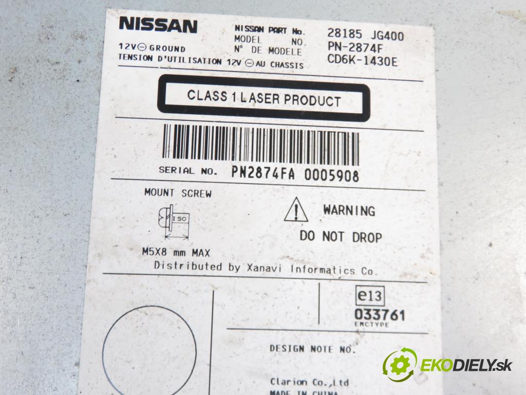 NISSAN QASHQAI / QASHQAI +2 I (J10, JJ10) SUV 2007 1461,00 Radioodtwarzacze 1461,00 RADIO CD 28185JG400