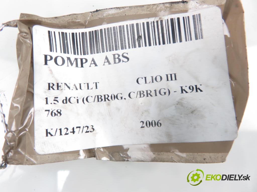 RENAULT CLIO III (BR0/1, CR0/1) HB 2006 1461,00 Sterowniki ABS 1461,00 Pumpa ABS 0265800559 ; 0265231804 ; 8200559749 (Pumpy ABS)