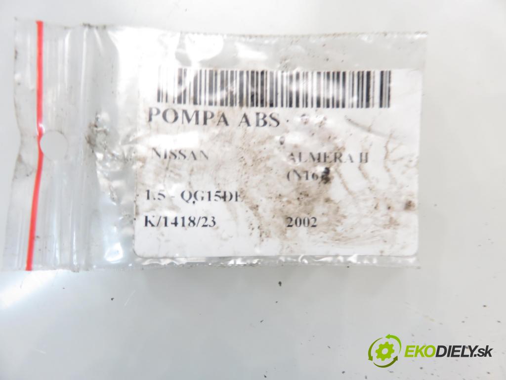 NISSAN ALMERA II Hatchback (N16) HB 2002 66,00 1.5 90 - QG15DE 1498,00 Pumpa ABS 476605M301 ; 0265216733 ; 0273004452 (Pumpy ABS)