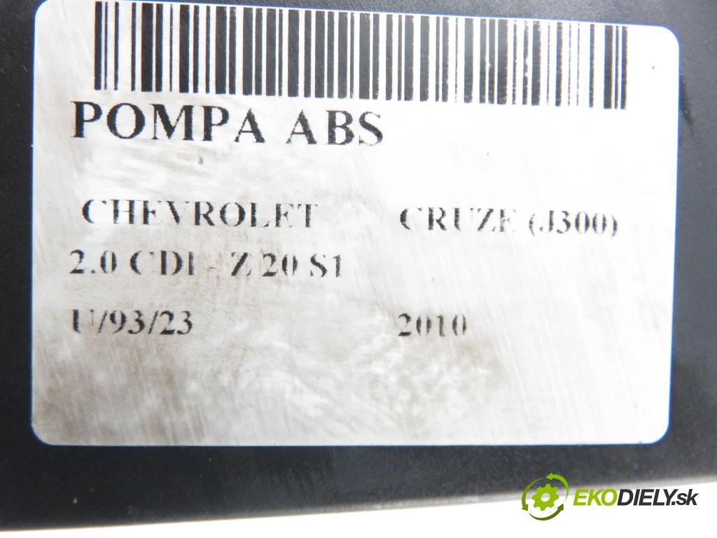 CHEVROLET CRUZE (J300) SEDAN 2010 110,00 2.0 CDI 150 - Z 20 S1 (LLW) 1991,00 Pumpa ABS 10020603954 ; 10096045063 (Pumpy ABS)