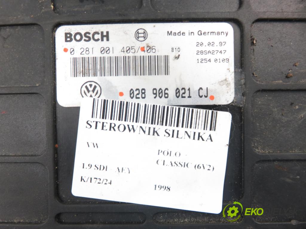 VW POLO CLASSIC (6V2) SEDAN 1998 0,00 1.9 SDI - AEY 1896,00 řídící jednotka motora 0281001405 ; 028906021CJ