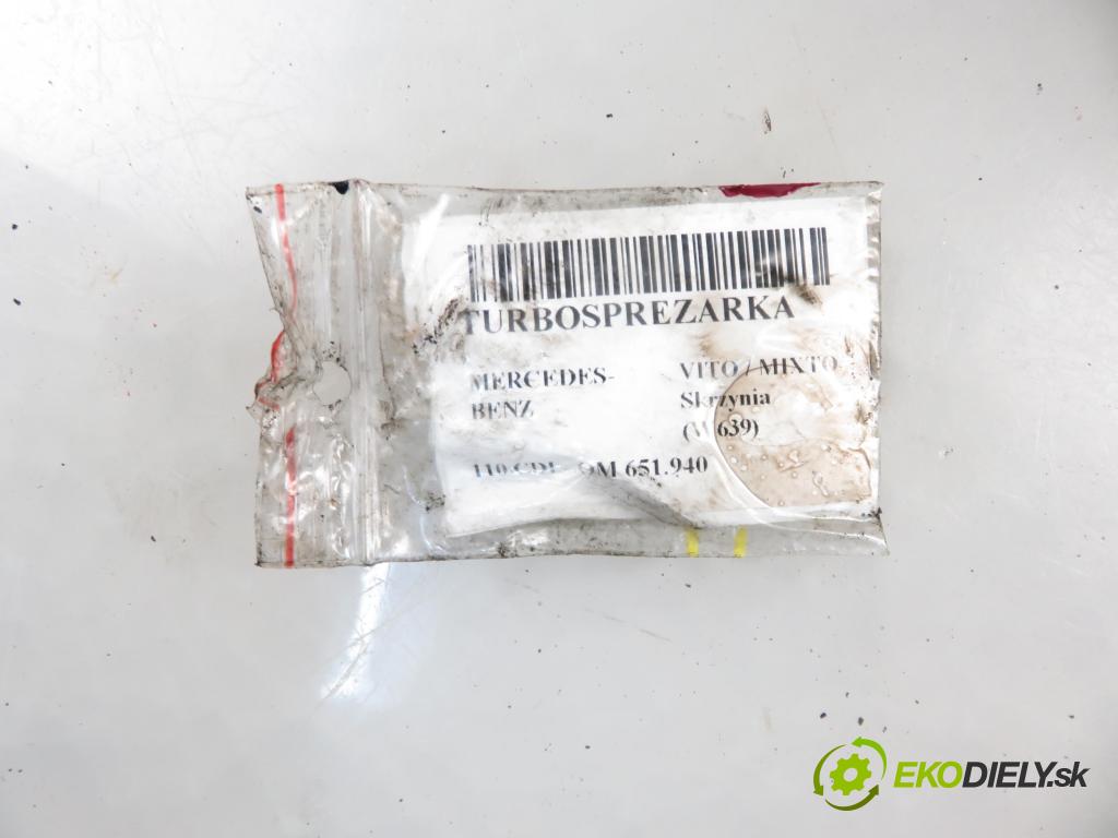 MERCEDES-BENZ VITO / MIXTO Skrzynia (W639) FURGON 2011 70,00 110 CDI - 95 OM 651.940 2143,00 Turbodúchadlo 6510901180 (Turbodúchadlá (kompletné))