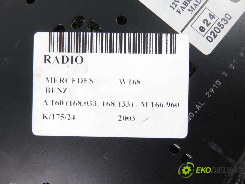 MERCEDES-BENZ KLASA A (W168) HB 2003 75,00 1.6 102 A 160  M 166.960 1598,00 RADIO CD A1708200386