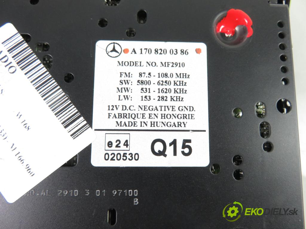 MERCEDES-BENZ KLASA A (W168) HB 2003 75,00 1.6 102 A 160  M 166.960 1598,00 RADIO CD A1708200386