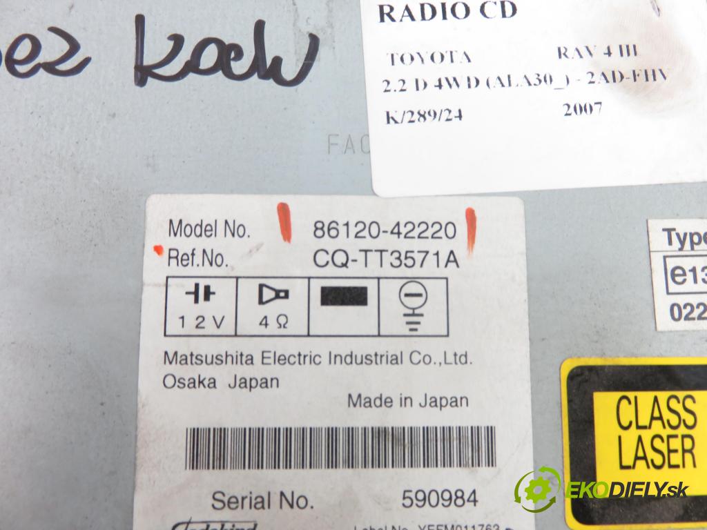 TOYOTA RAV 4 III (_A3_) SUV 2007 130,00 2.2 D 4WD 177 - 2AD-FHV 2231,00 RADIO CD 8612042220