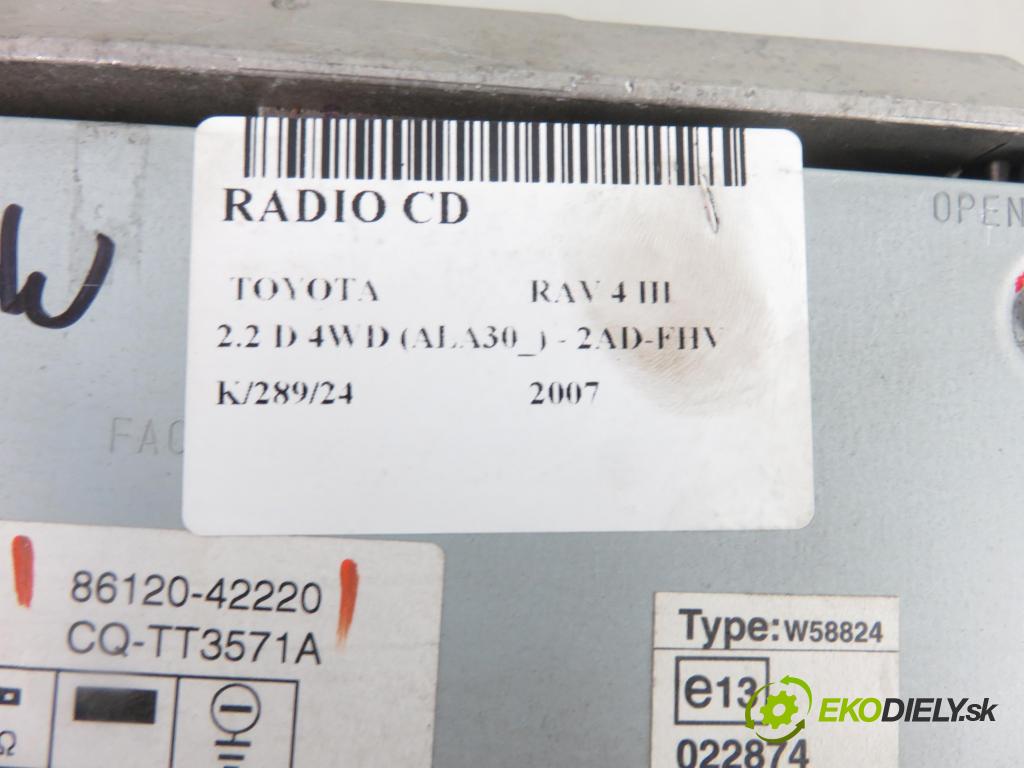 TOYOTA RAV 4 III (_A3_) SUV 2007 130,00 2.2 D 4WD 177 - 2AD-FHV 2231,00 RADIO CD 8612042220