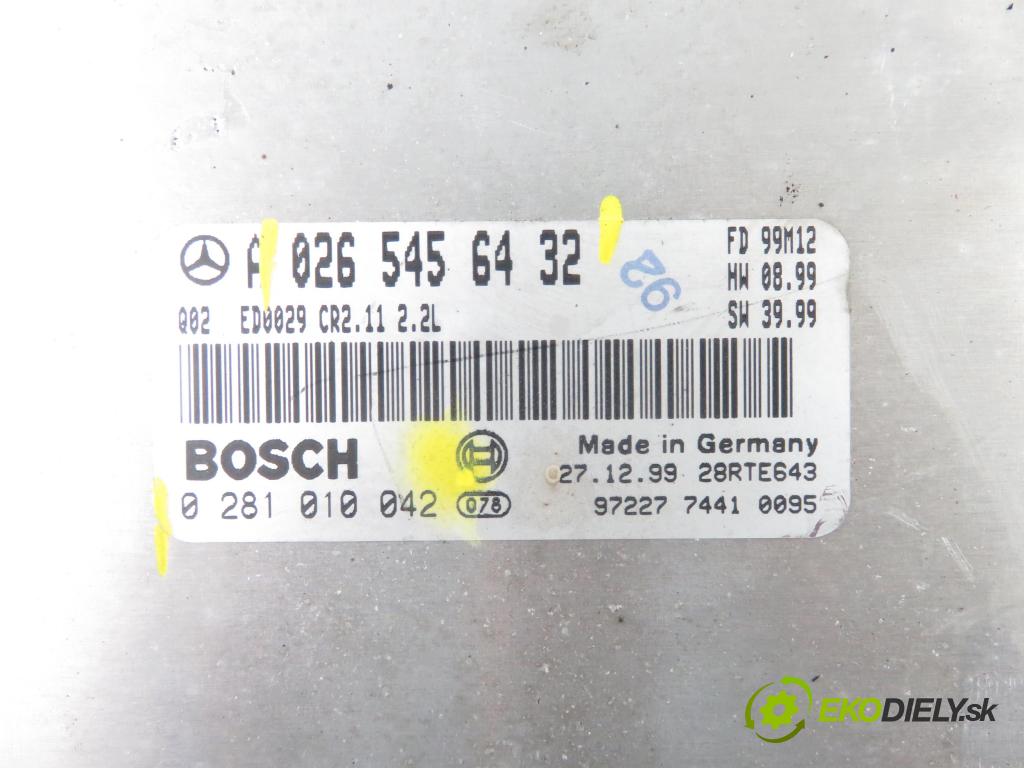 MERCEDES-BENZ KLASA E (W210) SEDAN 2000 75,00 E 200 CDI (210.007) - OM 611.961 2148,00 Riadiaca jednotka Motor 0265456432 ; 0281010042