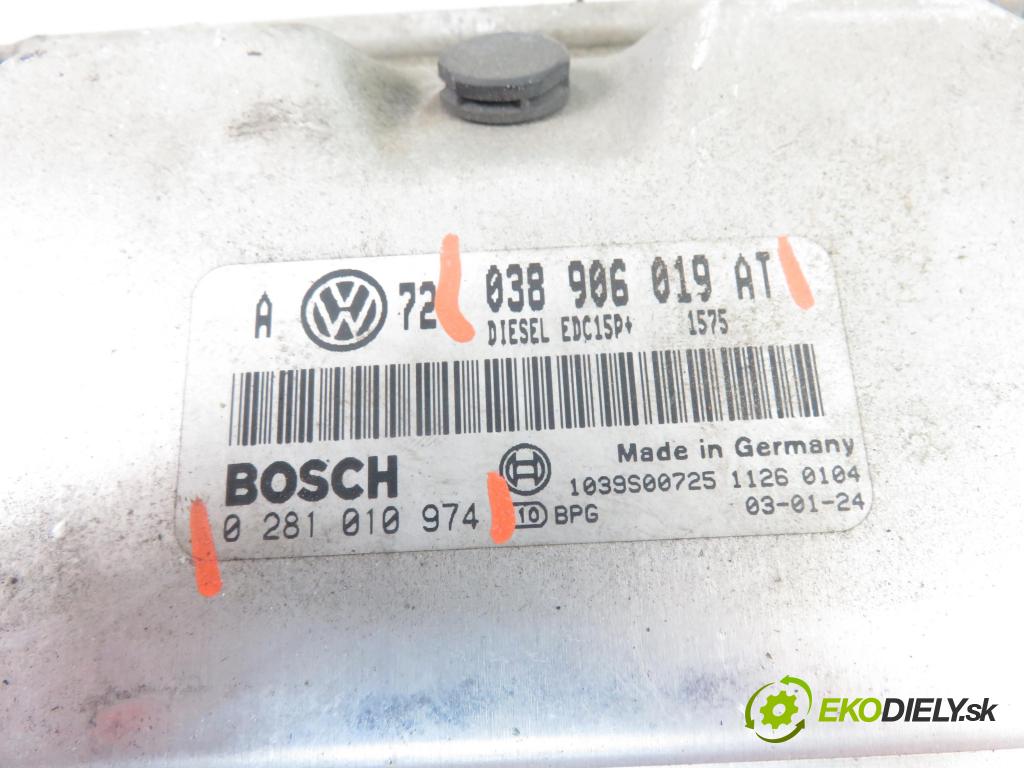 VW GOLF IV (1J1) HB 2003 74,00 1.9 TDI PD 101 - AXR 1896,00 Riadiaca jednotka Motor 038906019AT ; 0281010974