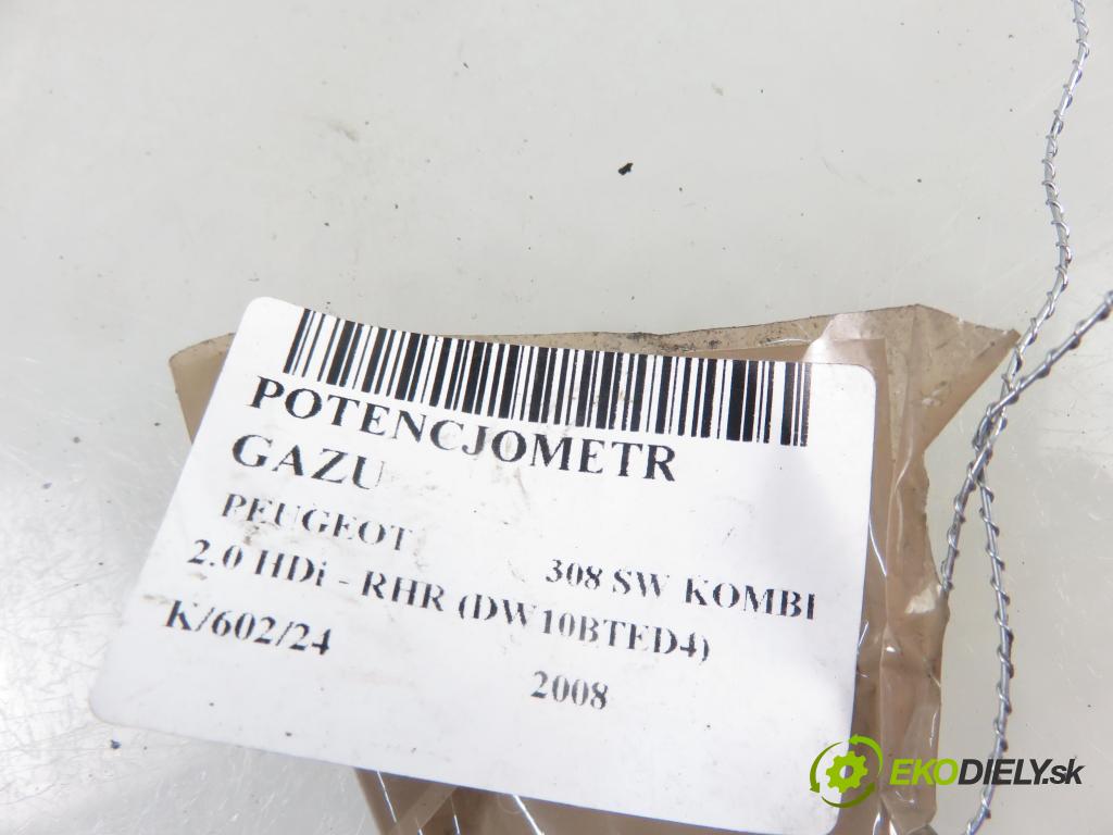 PEUGEOT 308 SW KOMBI 2008 100,00 2.0 HDi 136 1997,00 Potenciometer plynu 9681844480 ; 6PC00994901 (Pedále)