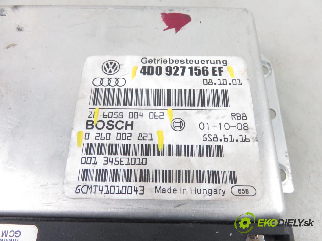 AUDI A8 D2 (4D2, 4D8) SEDAN 2001 165,00 3.3 TDI V8 224 quattro - AKF 3328,00 Riadiaca jednotka prevodovky 4D0927156EF ; 0260002821 ; 6058004062
