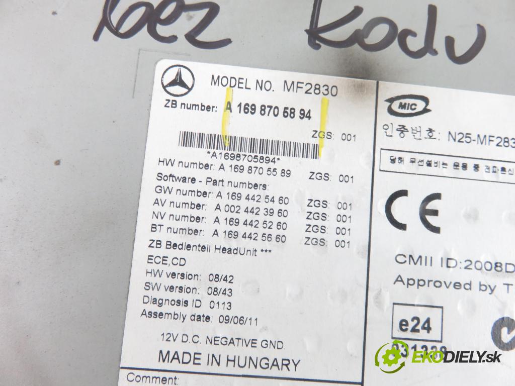 MERCEDES-BENZ KLASA A (W169) MINIVAN 2009 60,00 2.0 CDI 82 - OM 640.942 1991,00 RADIO CD 1698705894