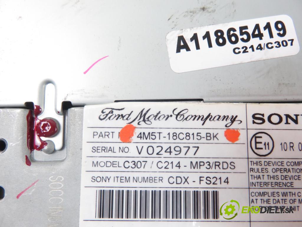 FORD FOCUS II Turnier (DA_, FFS, DS) KOMBI 2007 100,00 2.0 TDCi 136 - G6DA 1997,00 RADIO CD 4M5T18C815BK