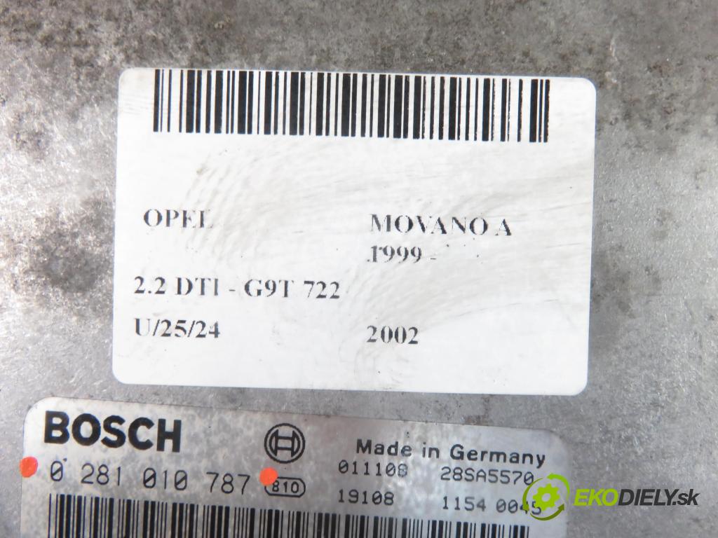 OPEL MOVANO Furgon (X70) FURGON 2002 66,00 2.2 DTI - G9T 722 2188,00 Riadiaca jednotka Motor 0281010787 ; 8200091428 ; 8200132175