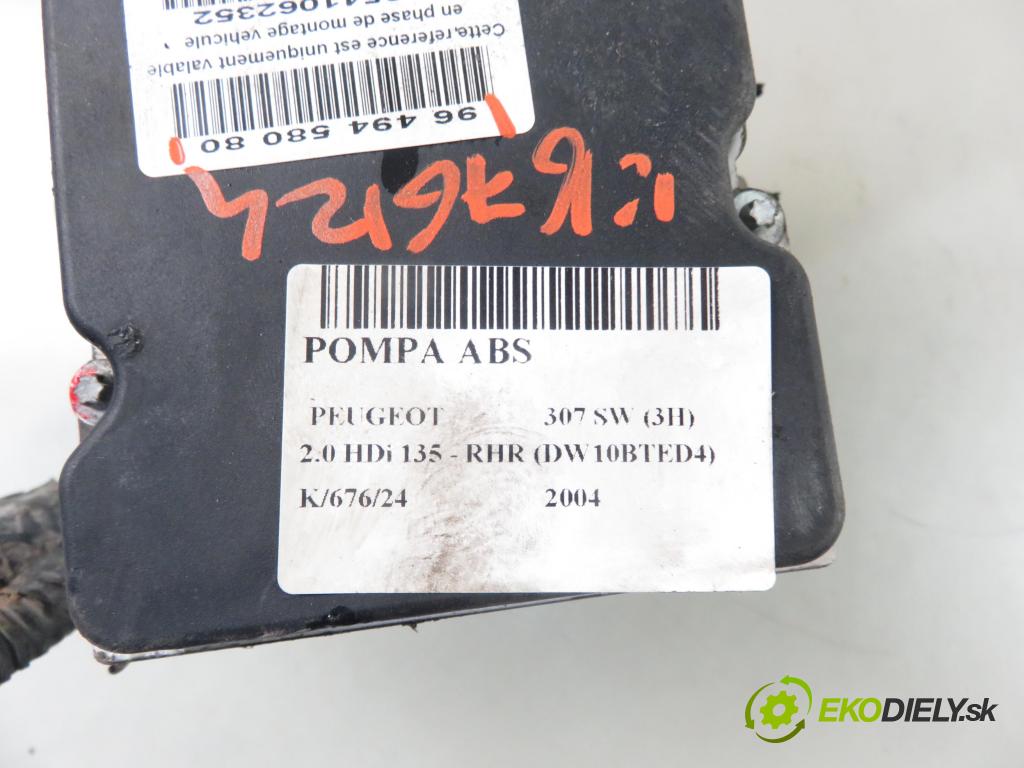 PEUGEOT 307 SW (3H) KOMBI 2004 100,00 2.0 HDi 135 - RHR (DW10BTED4) 1997,00 Pumpa ABS 0265950368 ; 9649458080 (Pumpy ABS)