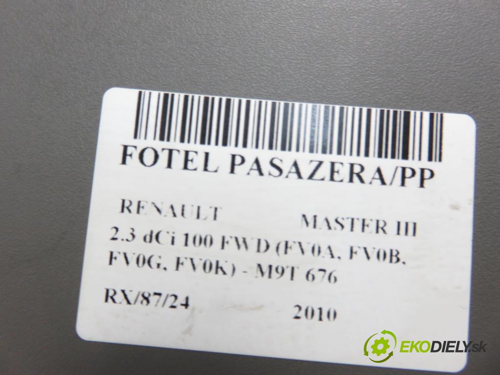 RENAULT MASTER III Skrzynia (FV) FURGON 2010 74,00 2.3 dCi 100 FWD - M9T 676 2298,00 Sedadlo CESTUJÚCI/PP