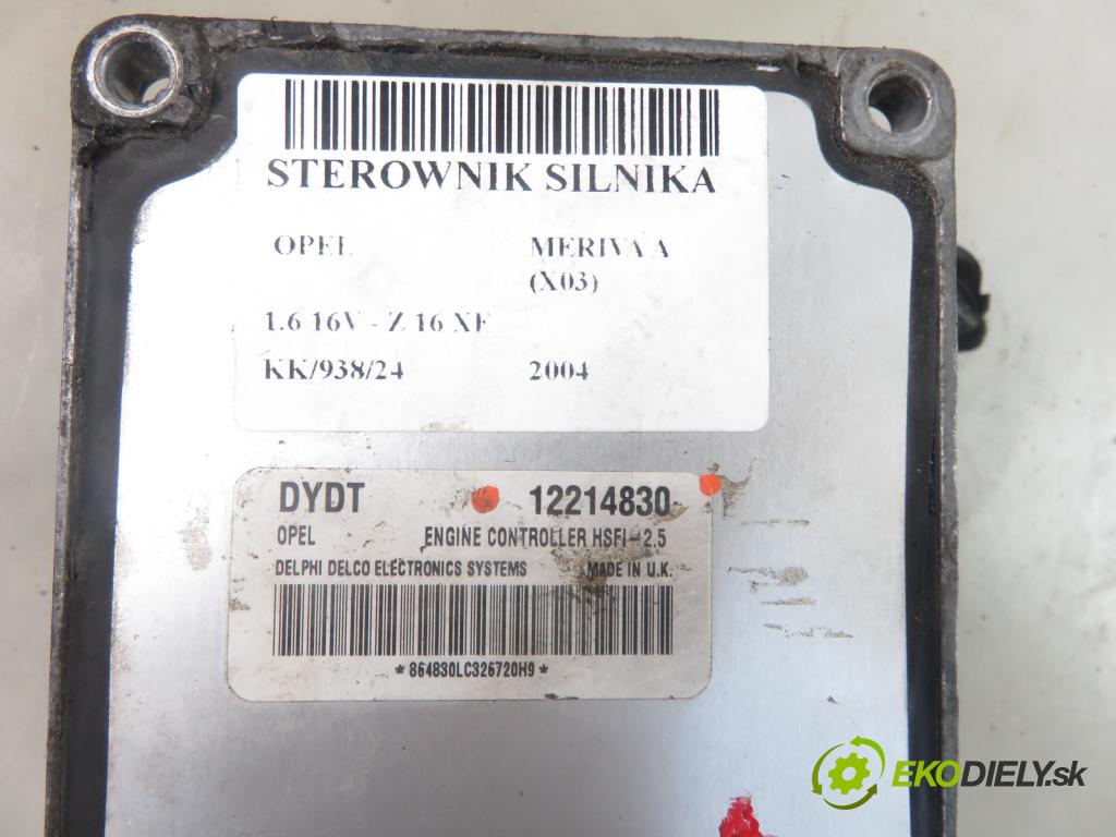 OPEL MERIVA A nadwozie wielkoprzestrzenne (MPV) (X03) HB 2004 74,00 1.6 16V - Z 16 XE 1598,00 Riadiaca jednotka Motor 12214830