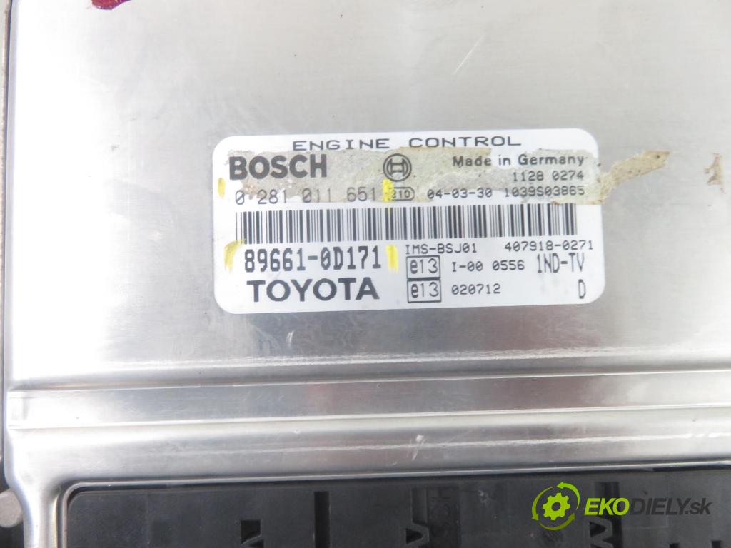 TOYOTA YARIS (_P1_) HB 2004 55,00 1.4 D-4D (NLP10_) - 1ND-TV 1364,00 Riadiaca jednotka Motor 896610D171 ; 0281011651