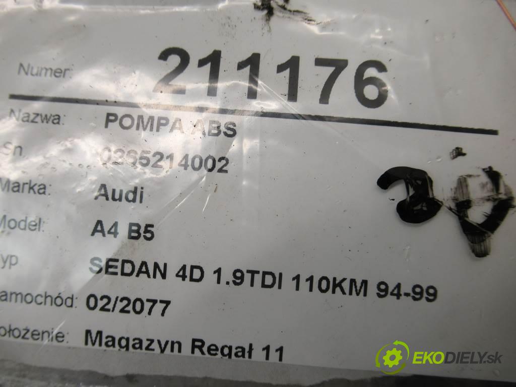 Audi A4 B5  1996  SEDAN 4D 1.9TDI 110KM 94-99 1900 Pumpa ABS 0265214002 (Pumpy ABS)