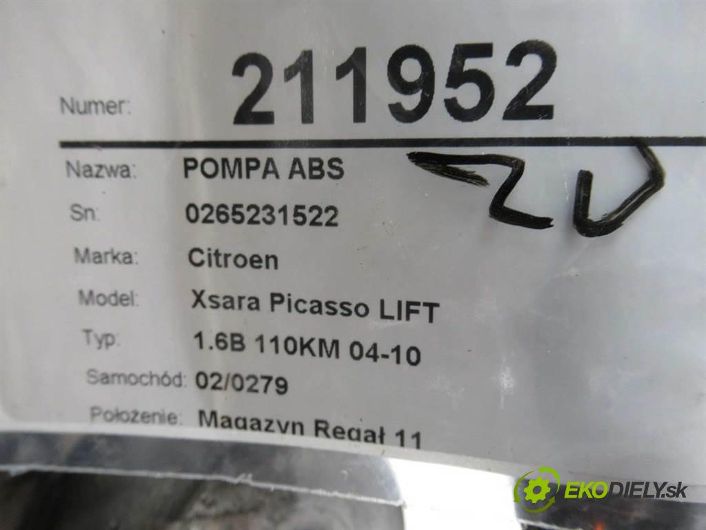 Citroen Xsara Picasso LIFT  2005  1.6B 110KM 04-10 1600 Pumpa ABS 0265231522 (Pumpy ABS)