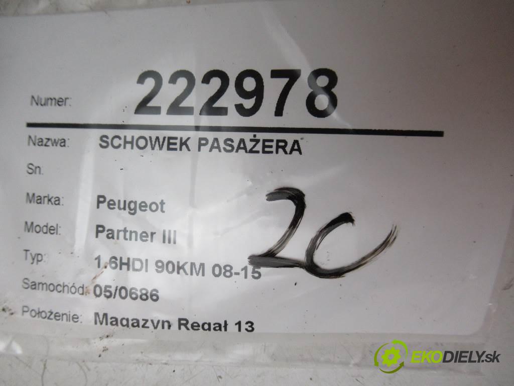 Peugeot Partner III  2015 66 kw 1.6HDI 90KM 08-15 1600 Priehradka, kastlík spolujazdca 9680627277 (Priehradky, kastlíky)