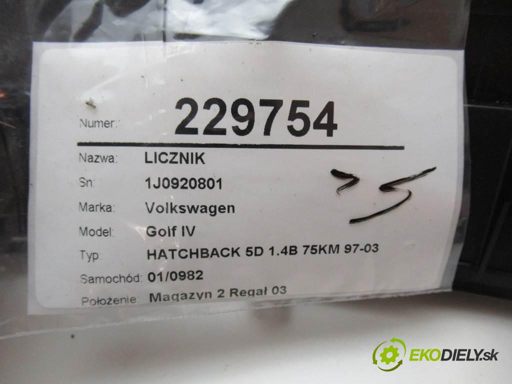 Volkswagen Golf IV  1999  HATCHBACK 5D 1.4B 75KM 97-03 1400 Prístrojovka 1J0920801 (Prístrojové dosky, displeje)