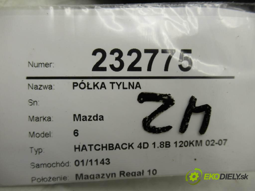 Mazda 6  2003 88 kw HATCHBACK 4D 1.8B 120KM 02-07 1800 Pláto zadná GJ6J68310G (Pláta zadné)
