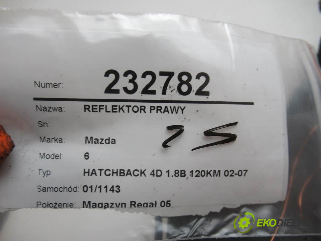 Mazda 6  2003 88 kw HATCHBACK 4D 1.8B 120KM 02-07 1800 Svetlomet pravy  (Pravé)