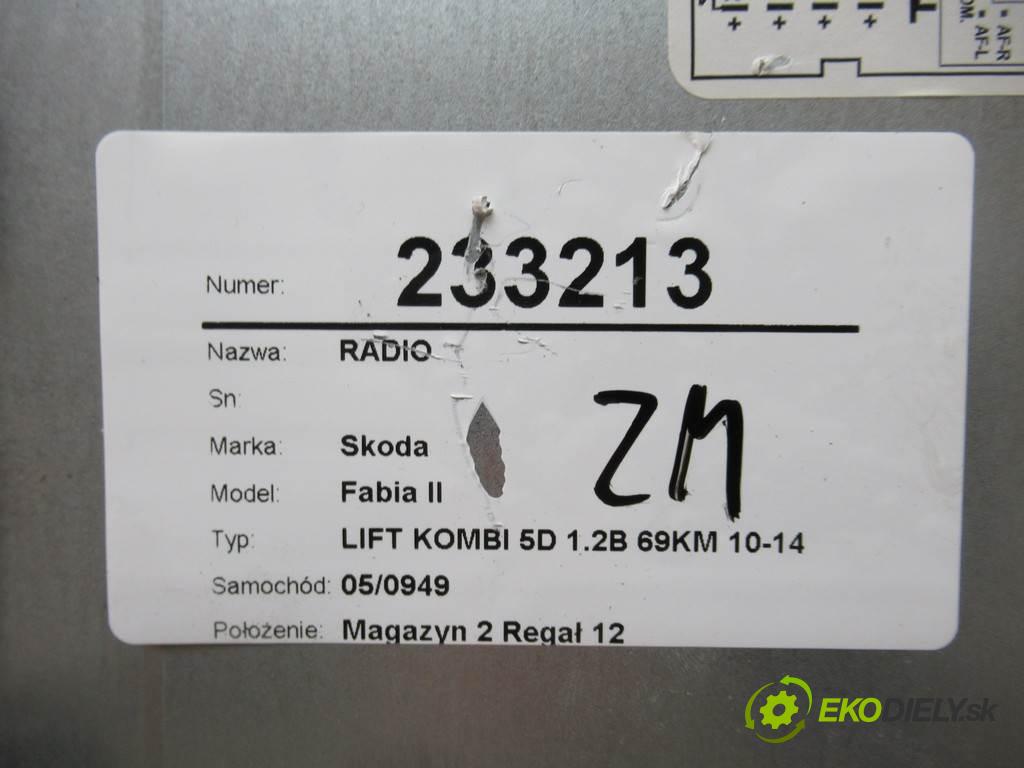 Skoda Fabia II  2014  LIFT KOMBI 5D 1.2B 69KM 10-14 1200 RADIO 5J0035152C (Audio zariadenia)