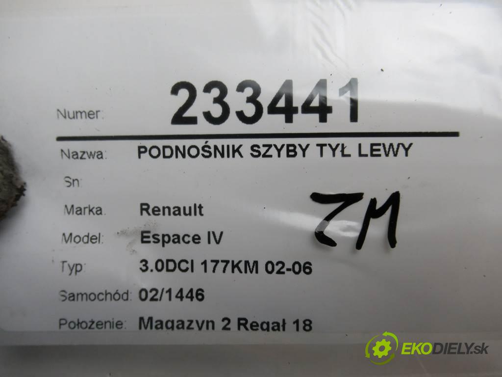 Renault Espace IV  2005 130 kw 3.0DCI 177KM 02-06 3000 mechanismus okna zadní část levý 8200017909