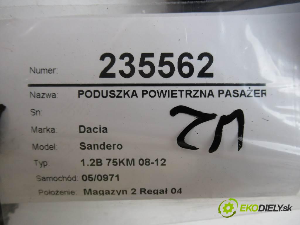 Dacia Sandero  2009 55 kW 1.2B 75KM 08-12 1149 AirBag - spolujezdce 8200785067 (Airbagy)