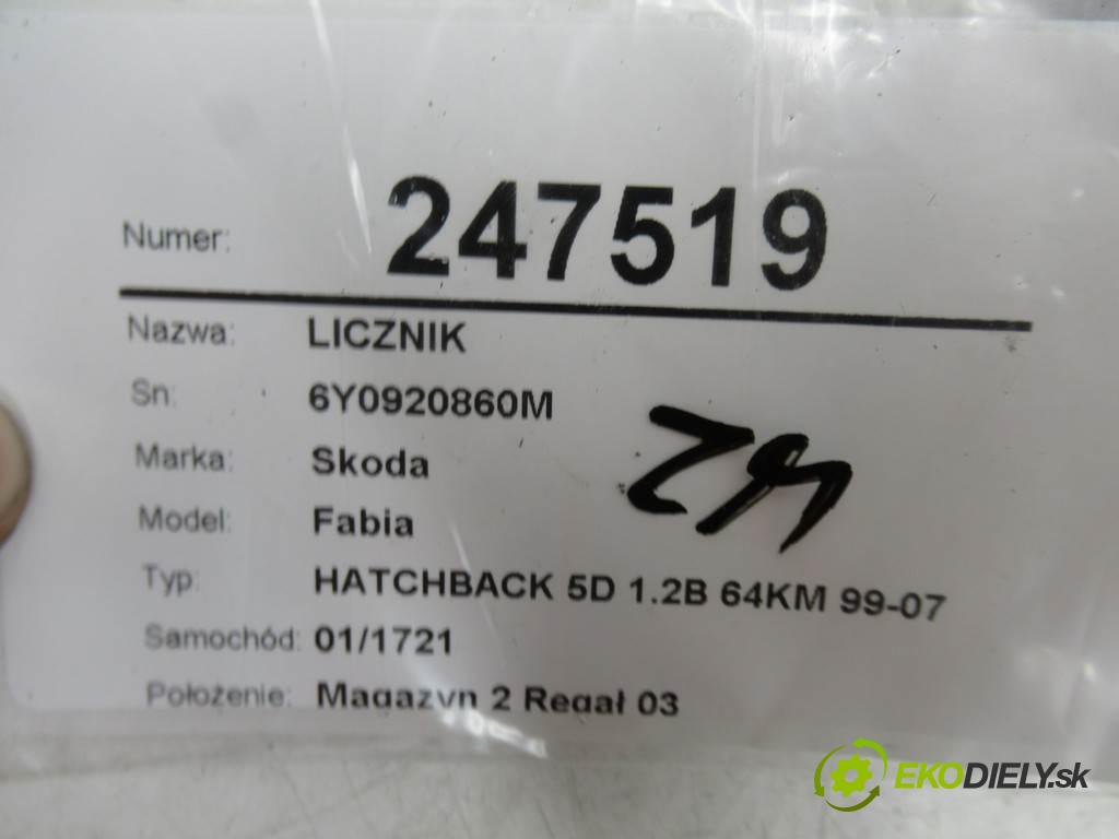 Skoda Fabia  2003 47 kW HATCHBACK 5D 1.2B 64KM 99-07 1200 Prístrojovka 6Y0920860M (Prístrojové dosky, displeje)