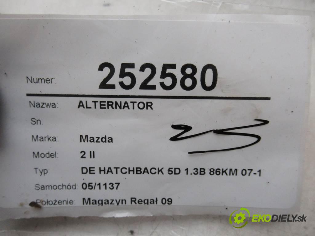 Mazda 2 II  2009 63kw DE HATCHBACK 5D 1.3B 86KM 07-10 1400 Alternátor A2TG1391 (Alternátory)