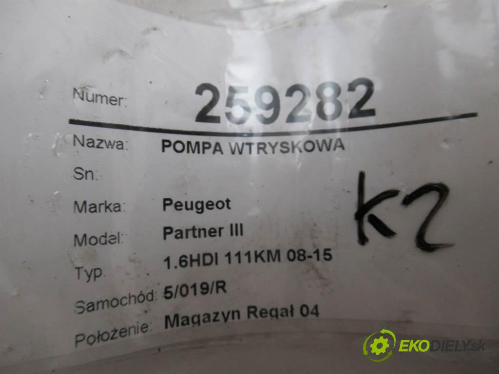 Peugeot Partner III  2011 82 kW 1.6HDI 111KM 08-15 1600 Pumpa vstrekovacia 9672605380 (Vstrekovacie čerpadlá)