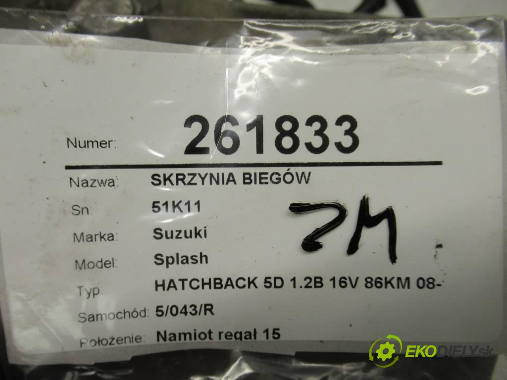 Suzuki Splash  2009 63 kW HATCHBACK 5D 1.2B 16V 86KM 08-14 1200 Prevodovka - 51K11 (Prevodovky)