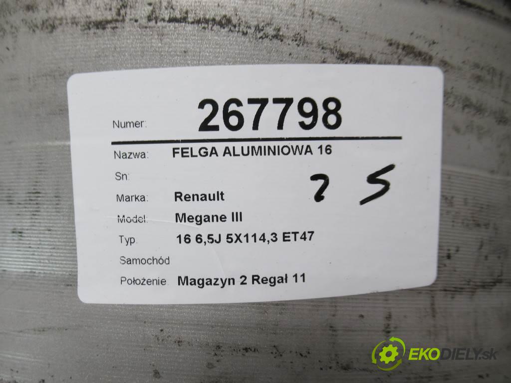 Renault Megane III    16 6,5J 5X114,3 ET47  disk - 16  (Hliníkové)