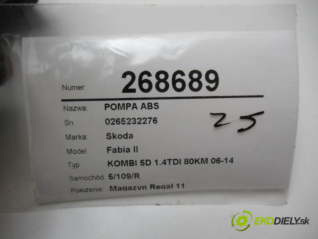 Skoda Fabia II  2009 59 kW KOMBI 5D 1.4TDI 80KM 06-14 1400 Pumpa ABS 0265232276 6R0614117F (Pumpy ABS)