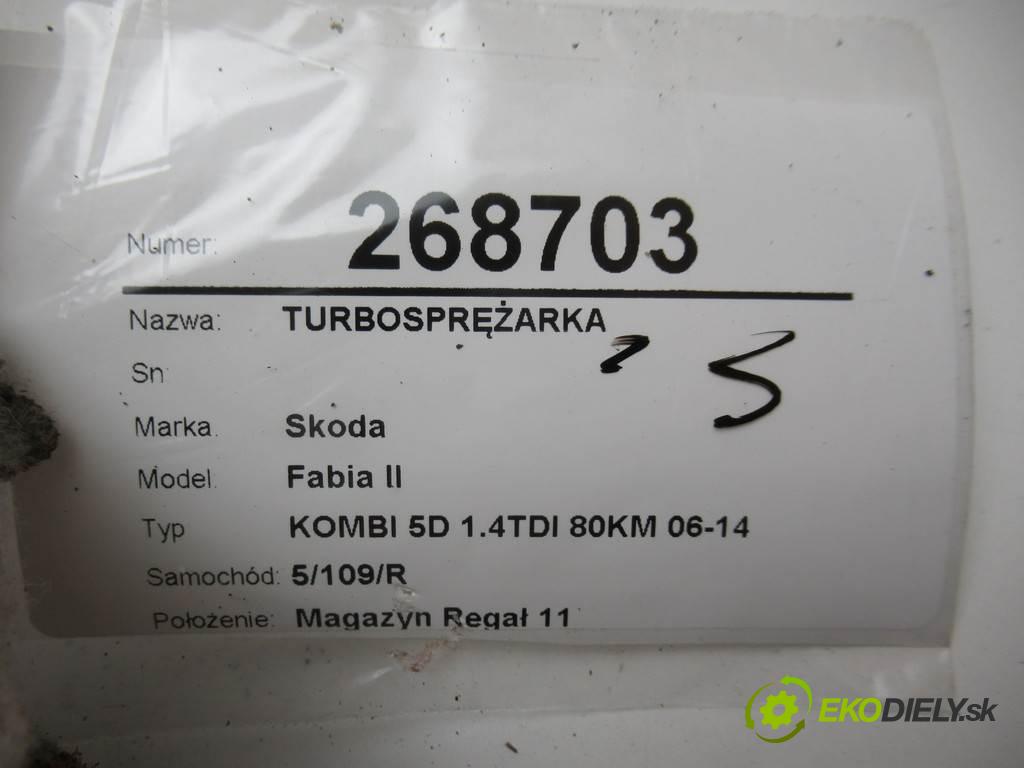Skoda Fabia II  2009 59 kW KOMBI 5D 1.4TDI 80KM 06-14 1400 Turbodúchadlo,turbo  (Turbodúchadlá (kompletné))