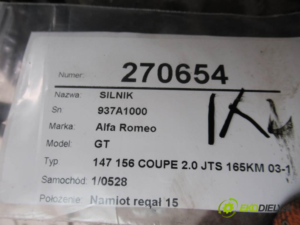 Alfa Romeo GT  2005 122 kW 147 156 COUPE 2.0 JTS 165KM 03-10 2000 Motor 937A1000 (Motory (kompletné))