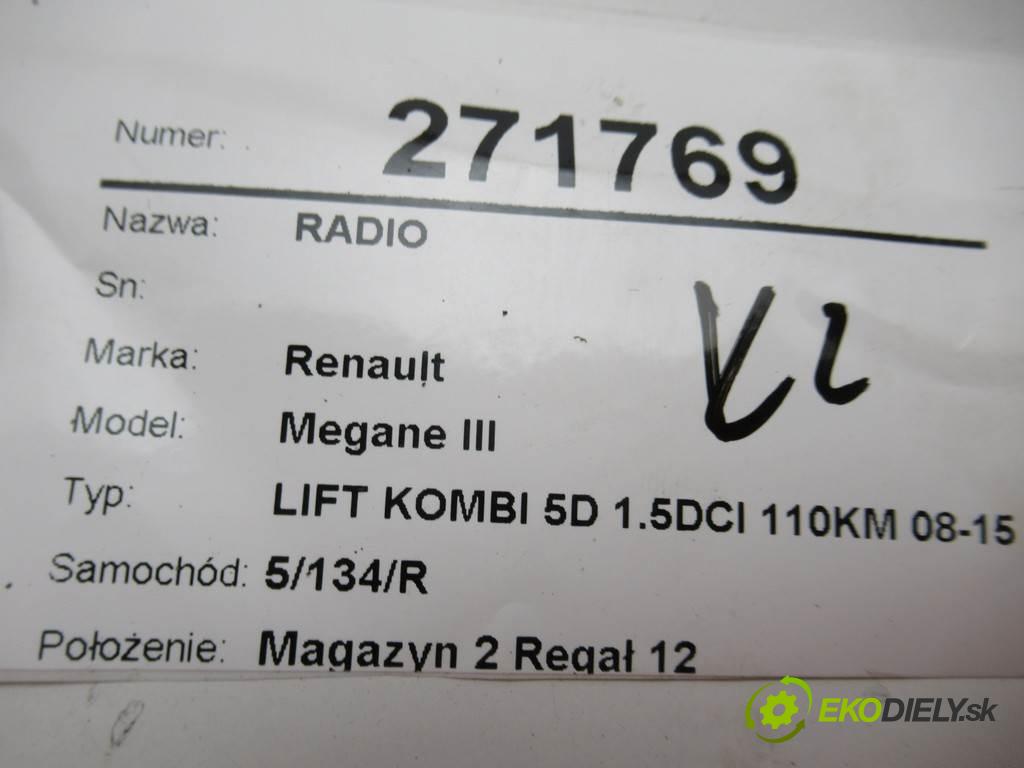 Renault Megane III  2014 81 kW LIFT KOMBI 5D 1.5DCI 110KM 08-15 1500 RADIO bluetooth A2C89642404