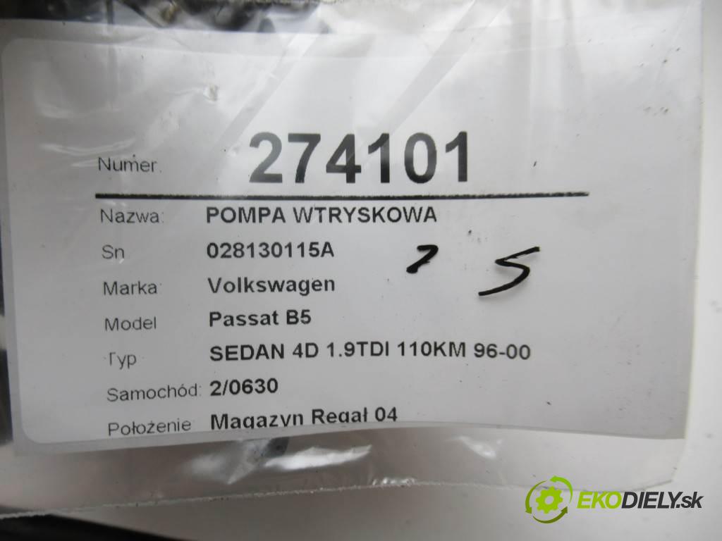 Volkswagen Passat B5  1998 81 kW SEDAN 4D 1.9TDI 110KM 96-00 1900 pumpa vstřikovací 028130115A (Vstřikovací čerpadla)