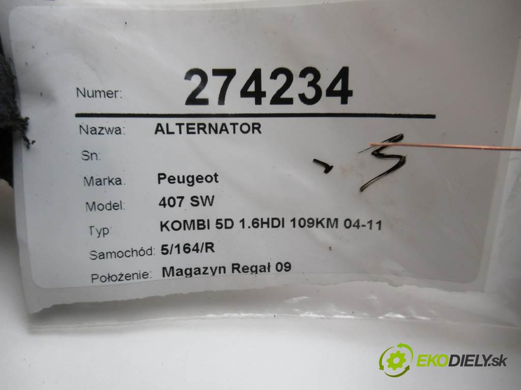 Peugeot 407 SW  2005 80 kW KOMBI 5D 1.6HDI 109KM 04-11 1600 Alternátor 9646321880 (Alternátory)