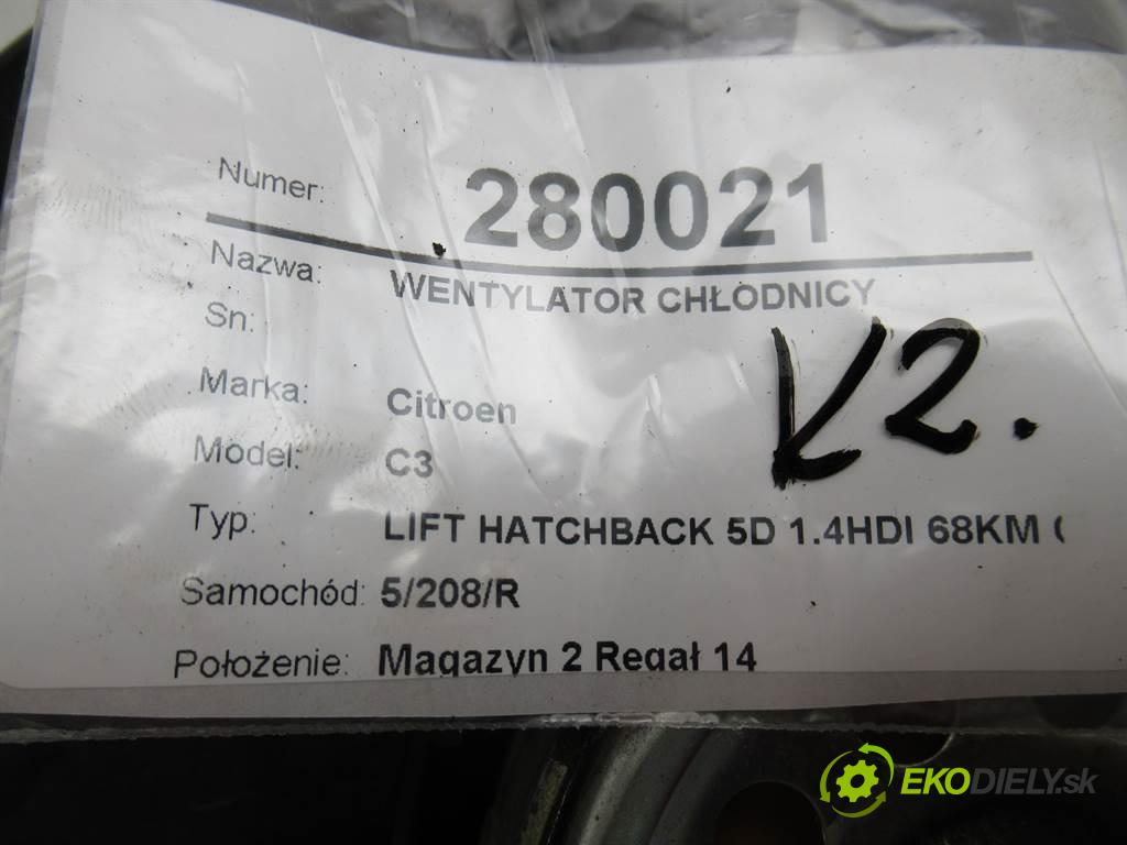 Citroen C3  2010 50KW LIFT HATCHBACK 5D 1.4HDI 68KM 05-13 1400 Ventilátor chladiča  (Ventilátory)